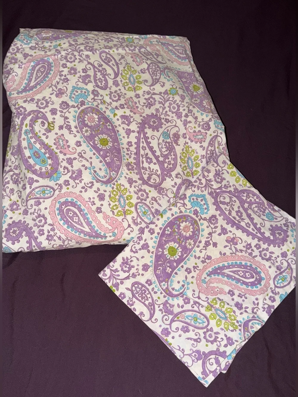 Pottery Barn Kids Twin Duvet Cover & Standard Sham Purple Paisley Cotton Bedding
